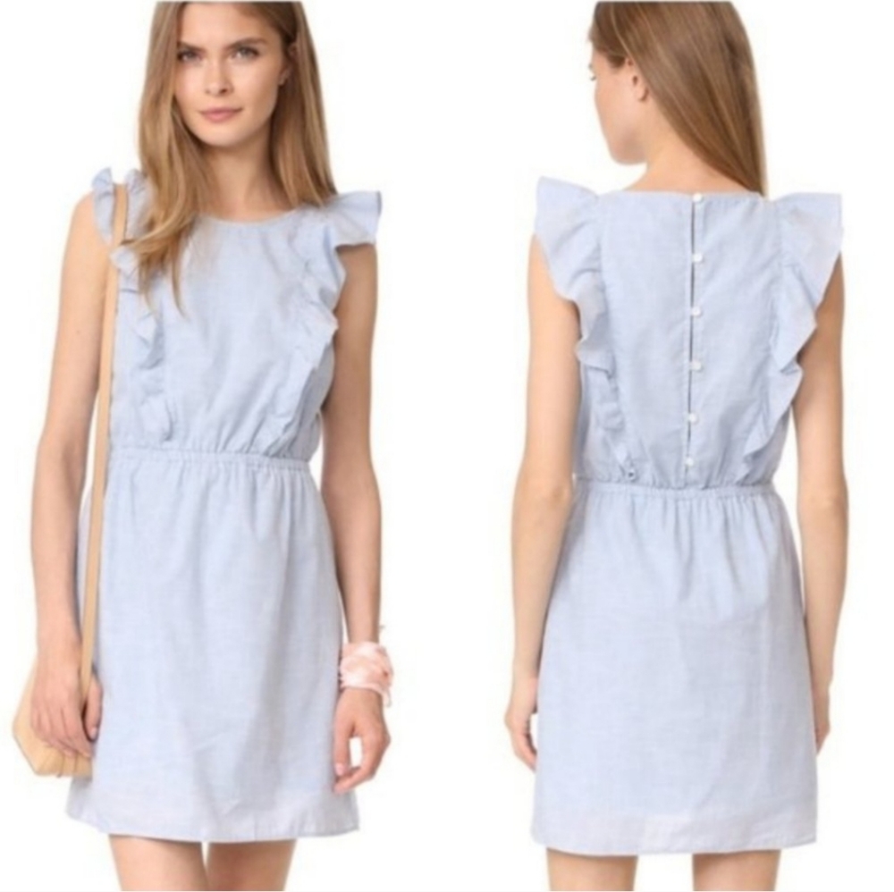 Madewell Bellflower Blue Chambray Ruffle Sleeveless Mini Dress Size 8 Medium